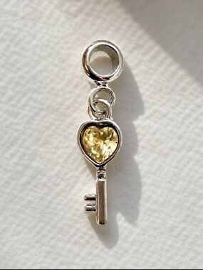 Silver Heart Rhinestone Key Charm Pandora Compatible